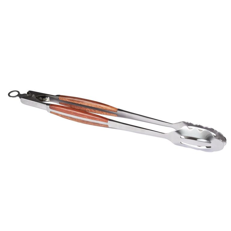 Pinzas Parrillero Acero Inoxidable Mango de Madera