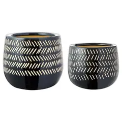 JUST HOME COLLECTION - Set 2 Macetas Himba Blanco/Negro Cerámica 18x23cm