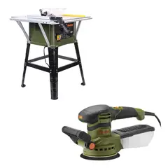 BAUKER - Sierra de Banco Eléctrica 10" 1500W + Lijadora Orbital Eléctrica 125mm 350W