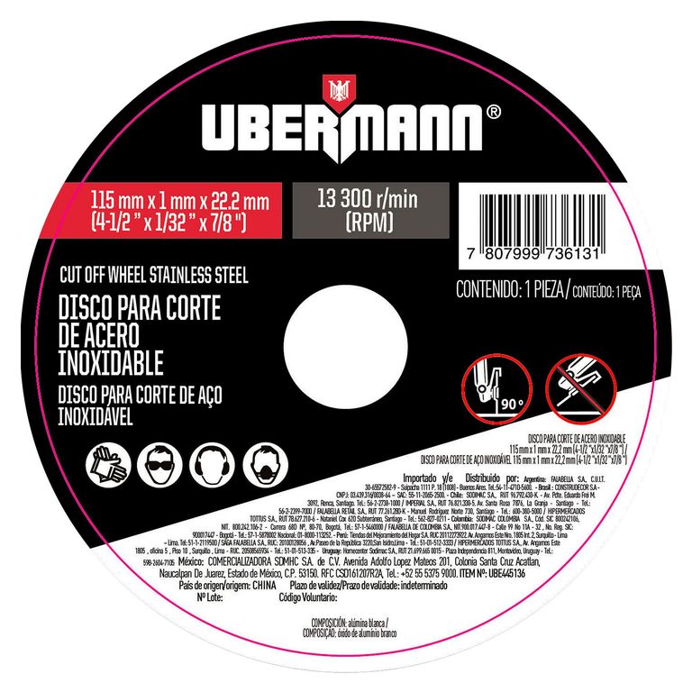 Disco para Corte de Acero Inoxidable 4 1/2''x1/32''