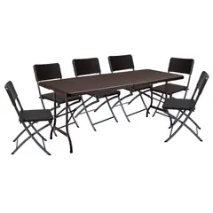undefined - Combo Mesa Plegable Rectangular + 06 Sillas Plegables Ratán