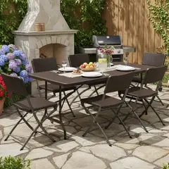 undefined - Combo Mesa Plegable Rectangular + 06 Sillas Plegables Ratán