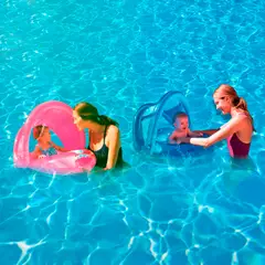 BESTWAY - Flotador para niños para Bebe 74x74x59 con Techo Azul/Fucsia