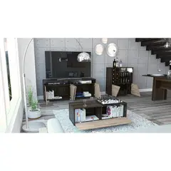 TUHOME - Mesa TV 70'' + Bar + Mesa de Centro Fraktal Habano/Miel