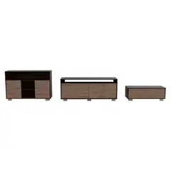TUHOME - Combo Mesa de TV 70'' + Mueble Auxiliar + Mesa de Centro Fraktal Habano/Miel