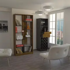 TUHOME - Combo Bar Kava + Estante Librero Classic Caramelo/Wengue