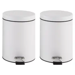 JUST HOME COLLECTION - Set Papeleras Redondas de Metal con Pedal Blancas 5L
