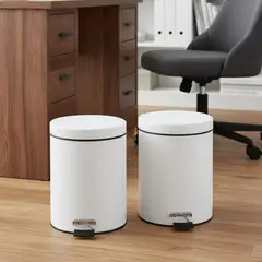 JUST HOME COLLECTION - Set Papeleras Redondas de Metal con Pedal Blancas 5L