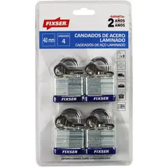 FIXSER - Candado Laminado de Acero Inoxidable 40 mm x 4 unid