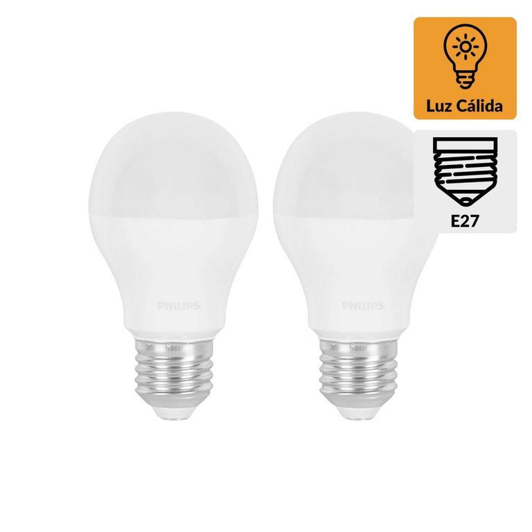 Pack x2 Foco LED Bulbo A60 E27 9W Luz Amarilla