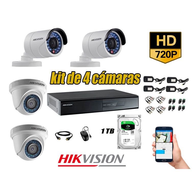 Kit 4 Cámaras de Seguridad HD 720p Disco 1TB Vigilancia + Kit de Herramientas