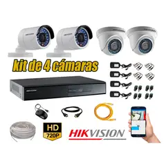 HIKVISION - Kit 4 C?maras de Seguridad Hd 720p CABLE 80M Vigilancia + Kit de Herramientas