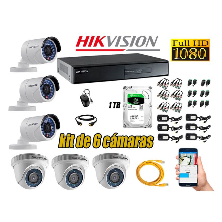 Kit 6 Cámaras de Seguridad Full HD 1080p Disco 1TB Vigilancia + Kit de Herramientas Gratis
