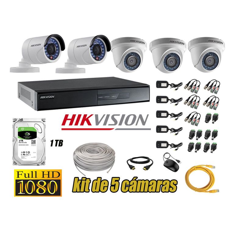 Kit 5 Cámaras de Seguridad Full HD 1080p Disco 1TB Vigilancia + Kit de Herramientas Gratis