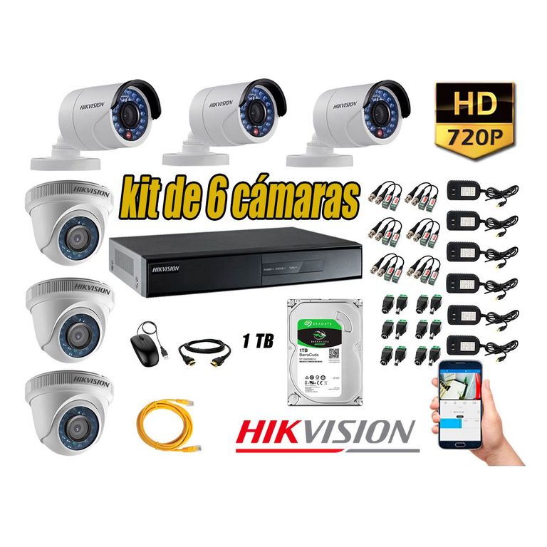 Kit 6 Cámaras de Seguridad HD 720p disco 1TB Vigilancia + Kit de Herramientas