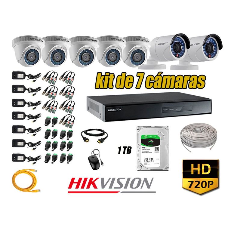 Kit 7 Cámaras de Seguridad HD 720p Disco 1TB Vigilancia + Kit de Herramientas