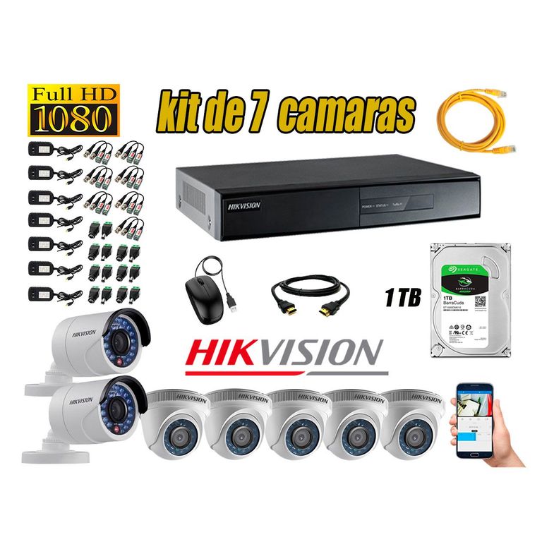 Kit 7 Cámaras de Seguridad Full HD 1080p Disco 1TB Vigilancia + Kit de Herramientas Gratis