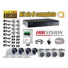 HIKVISION - Kit 8 Cámaras de Seguridad Full HD 1080p Disco 2TB Vigilancia + kit de herramientas Gratis