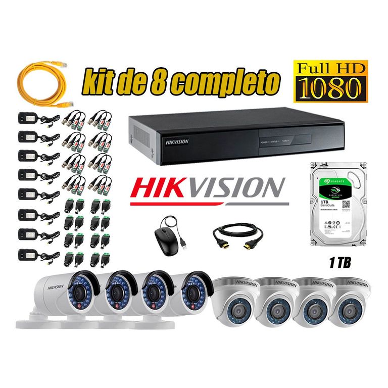 Kit 8 Cámaras de Seguridad Full HD 1080p Disco 1TB Vigilancia + kit de herramientas Gratis