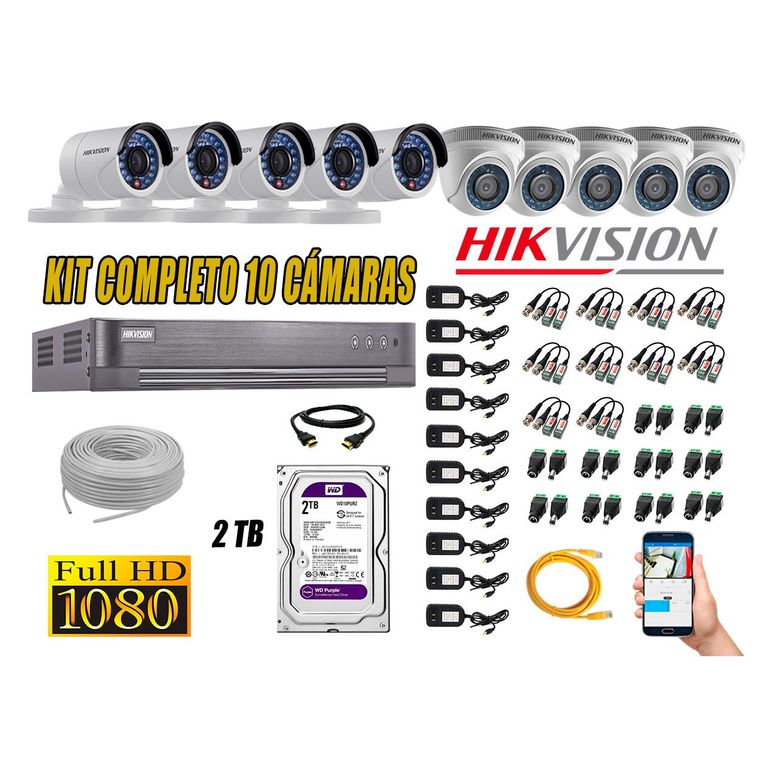 Kit 10 Cámaras de Seguridad Full HD 1080p Disco 2TB Vigilancia + Kit de Herramientas Gratis