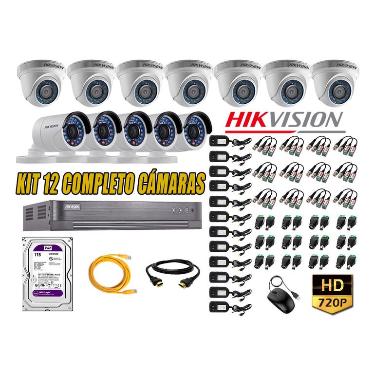 Kit 12 Cámaras de Seguridad HD 720p Disco 1TB Vigilancia + Kit de Herramientas