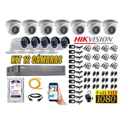 HIKVISION - Kit 12 Cámaras de Seguridad Full HD 1080p Disco 1TB Vigilancia + Kit de Herramientas Gratis