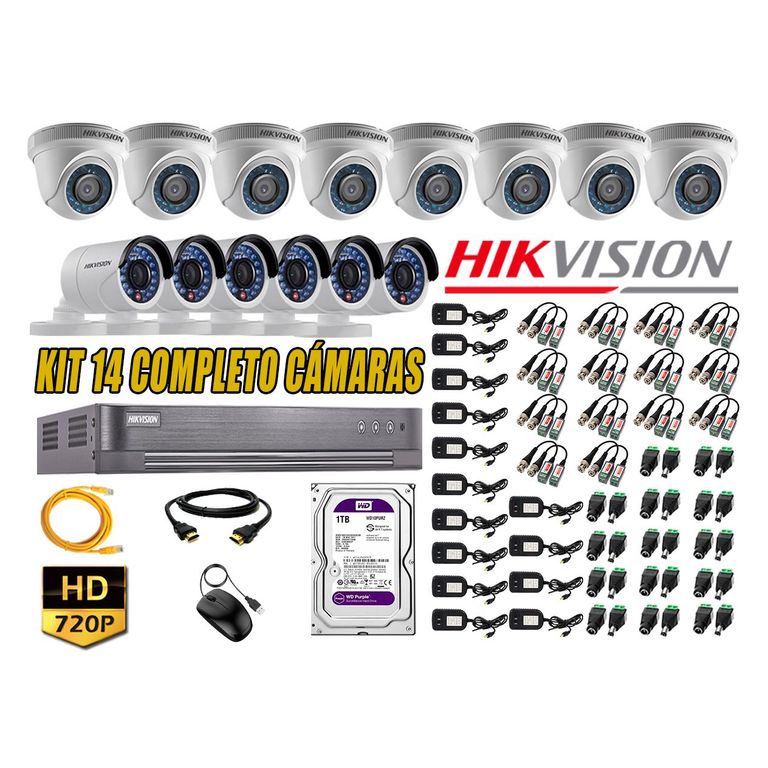Kit 14 Cámaras de Seguridad HD 720p Disco 1TB Vigilancia + Kit de Herramientas