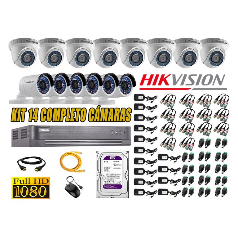 Kit 14 Cámaras de Seguridad Full HD 1080p Disco 1TB Vigilancia + Kit de Herramientas Gratis
