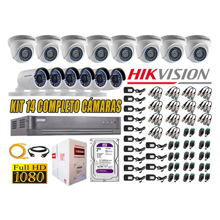 Kit 14 Cámaras de Seguridad Full HD 1080p Disco 2TB Vigilancia + Kit de Herramientas Gratis