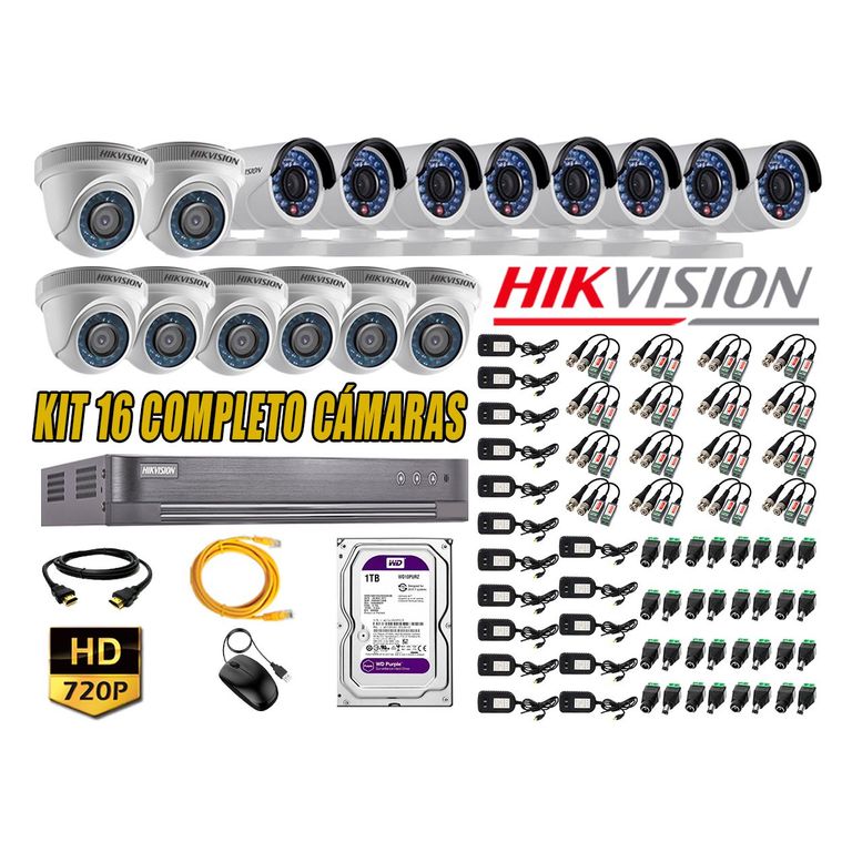 Kit 16 Cámaras de Seguridad HD 720p Disco 1TB Vigilancia + Kit de Herramientas