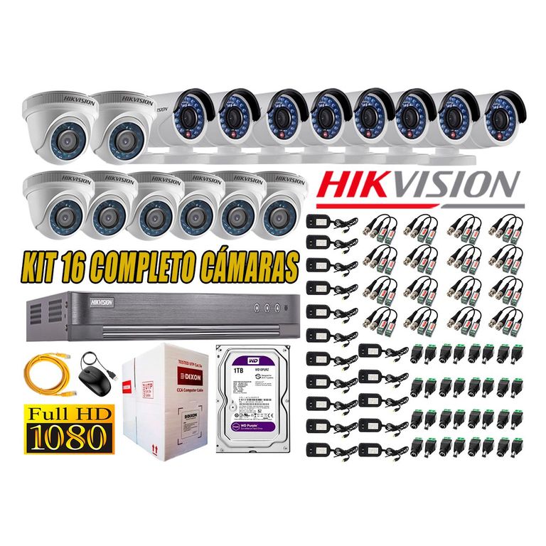 Kit 16 Cámaras de Seguridad Full HD 1080p Disco 1TB Vigilancia + Kit de Herramientas Gratis