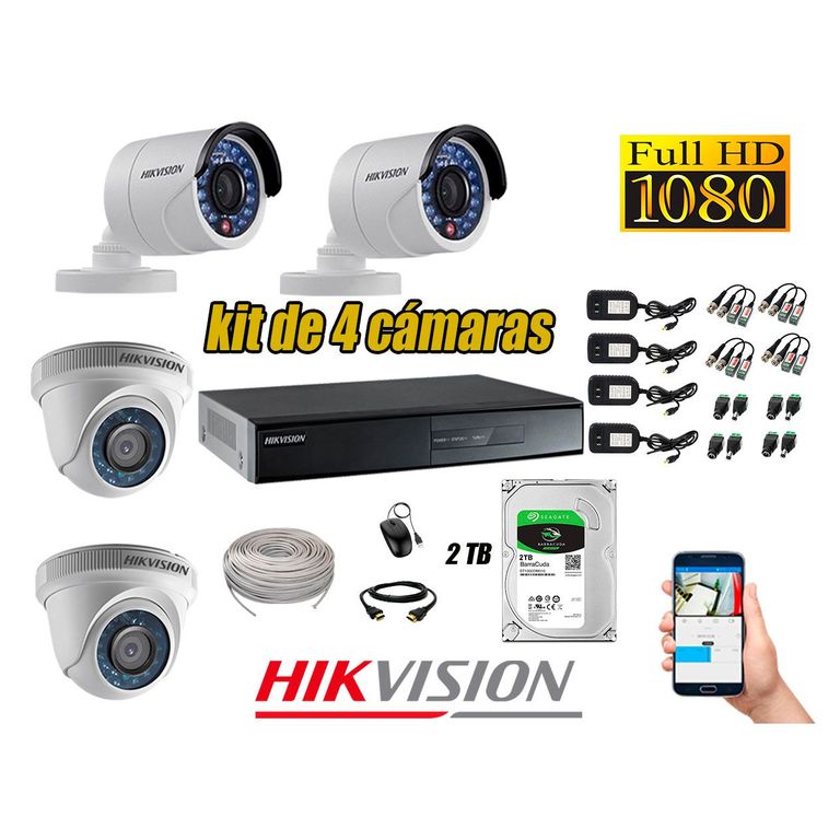 Kit 4 Cámaras de Seguridad FullHD 1080p Disco 2TB Vigilancia + Kit Herramientas