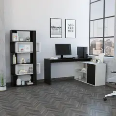 TUHOME - Escritorio en L Melamina + Librero Negro C20