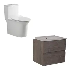 SENSI DACQUA - Mueble de Baño Lavamano 61.5x46.5x55.3cm + WC Inodoro One Piece Bilbao Blanco