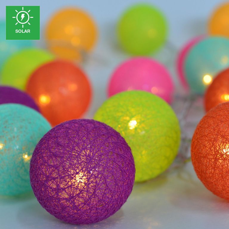 Guirnalda Solar Bola Algodón Multicolor 24 Luces