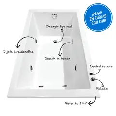 CUBA&SPA - Tina Hidromasaje Rectangular Minimalista Builder 140x80cm Blanca