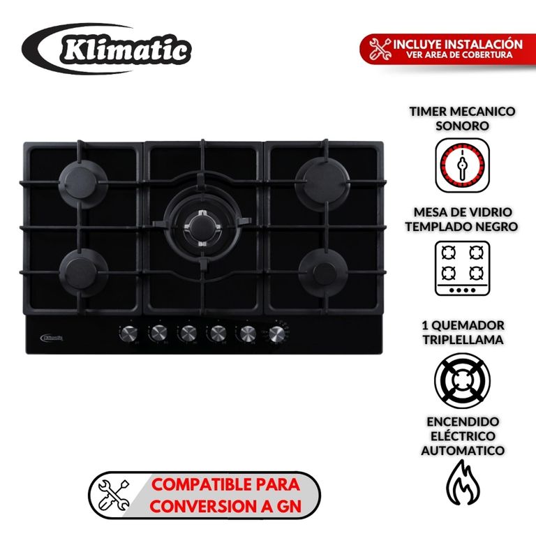 Cocina empotrable Gas Trevi 90 Pro X5 Quemadores