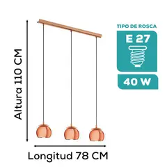 EGLO - Lámpara Colgante Rocamar Cobre E27 3x40w