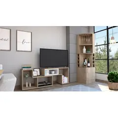 TUHOME - Combo Mesa de TV 40" Extensible + Bar Cava Esquinero Beijing