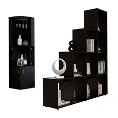 TUHOME - Combo Bar Cava Esquinero + Biblioteca Librero Beijing