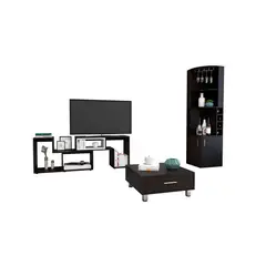 TUHOME - Combo Bar Esquinero + Mueble de TV 40" + Mesa de Centro Beijing Wengue