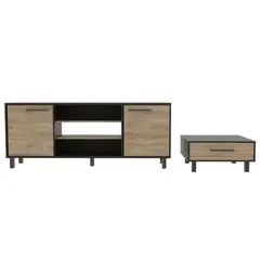TUHOME - Combo Mesa de TV 65'' + Mesa de Centro Kaia Negro/Miel