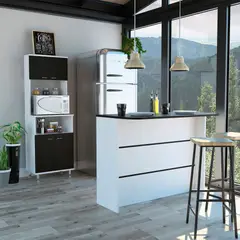 TUHOME - Combo Kitchen 16 Mueble Microondas + Barra de Cocina Blanco