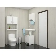 TUHOME - Combo Mueble de Baño Organizador Lavamanos + Botiquin Blanco + Organizador sobre Inodoro