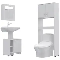 TUHOME - Combo Mueble de Baño Organizador Lavamanos + Botiquin Blanco + Organizador sobre Inodoro