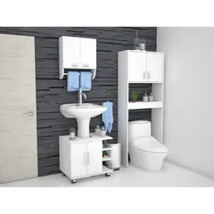 TUHOME - Combo Mueble de Baño Organizador Lavamanos + Botiquin Blanco + Organizador sobre Inodoro