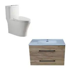 SENSI DACQUA - Mueble de Baño Roble + WC Inodoro One Piece Cagliari Blanco