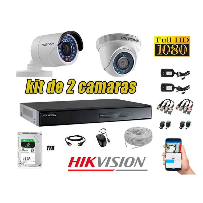 Kit 2 Cámaras de Seguridad FullHD 1080p Disco 1TB Vigilancia + Kit Herramientas