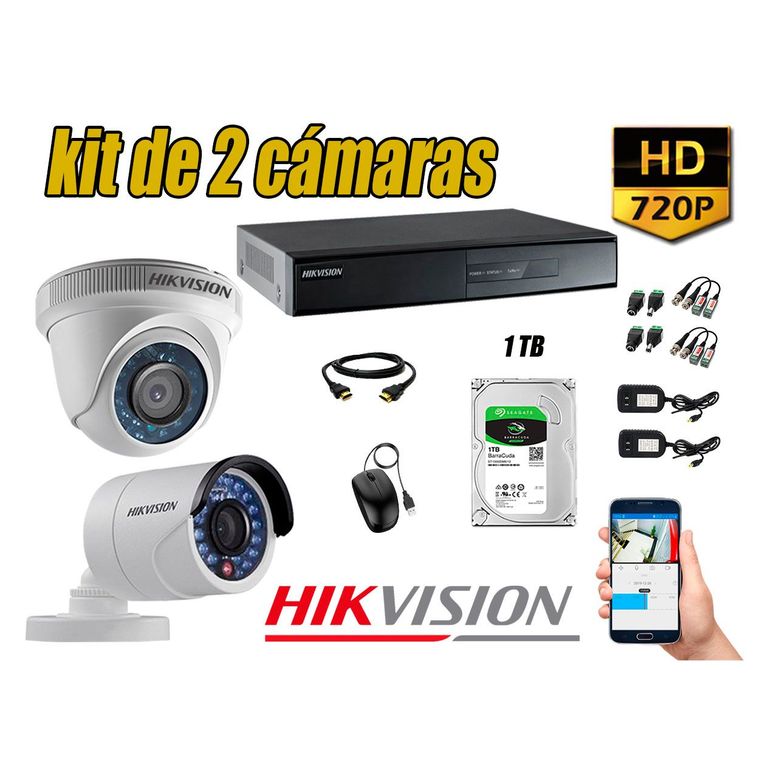 Kit 2 Cámaras de Seguridad HD 720p Disco 1TB Vigilancia + Kit de Herramientas