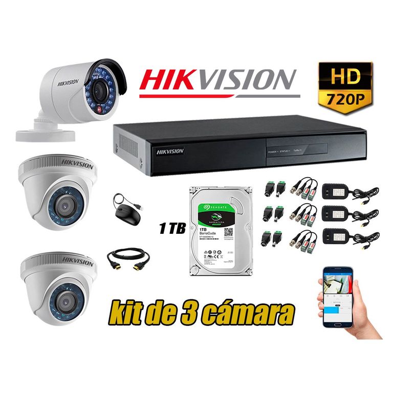 Kit 3 Cámaras de Seguridad HD 720p 1TB Vigilancia + Kit de Herramientas Gratis